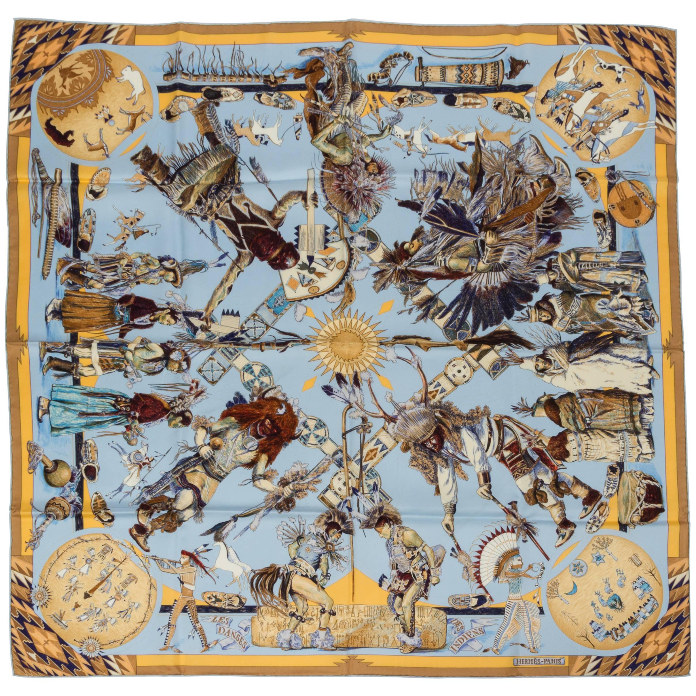 Hermès Les Danses des Indiens Silk Scarf In Good Condition For Sale In West Hollywood, CA