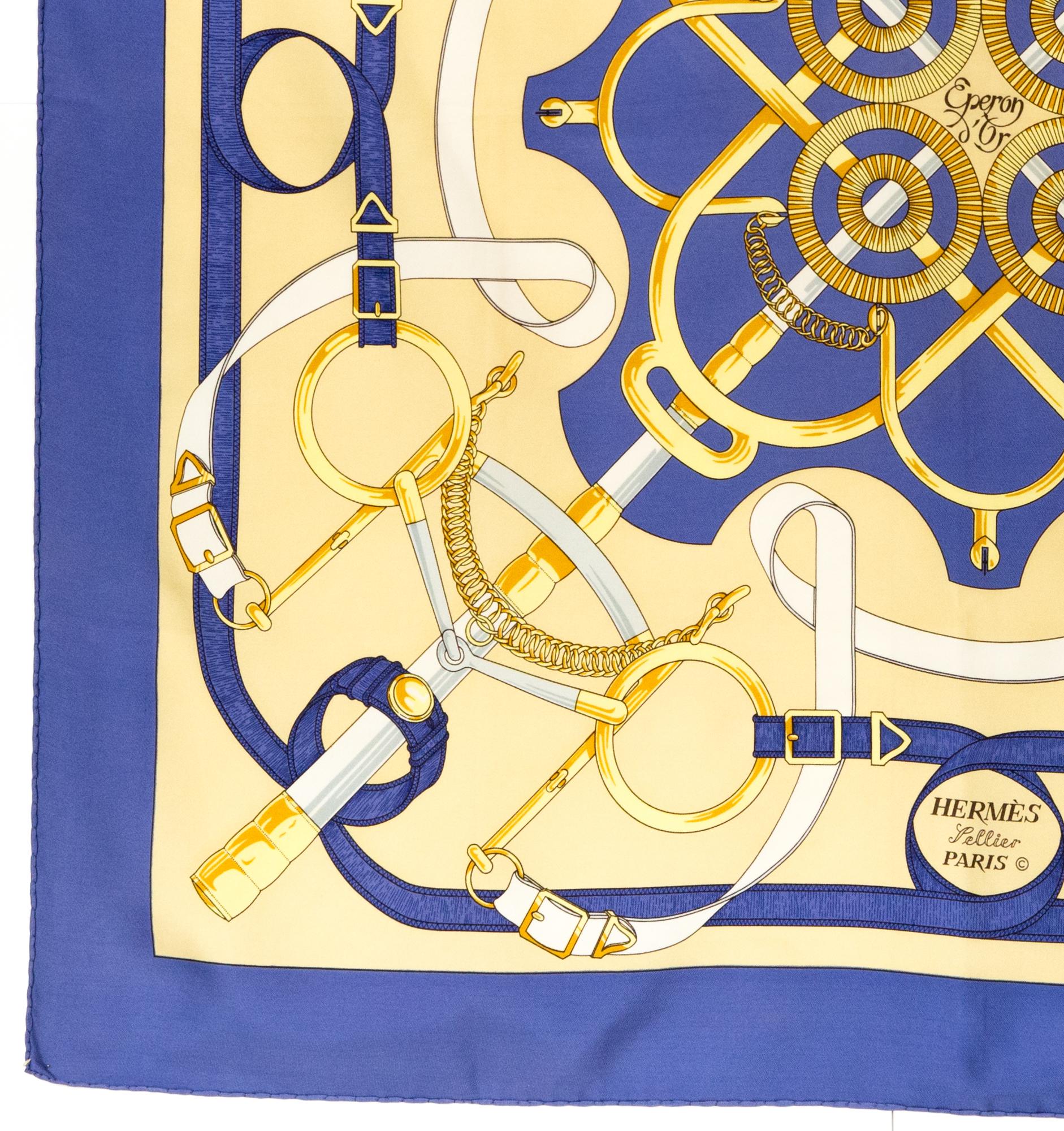 Women's or Men's Hermes Les Eperons d Or by H dOrigny Silk Scarf For Sale