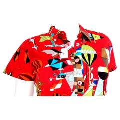 Hermes "Les Folies du Ciel" Hot Air Balloon Print Button-Up Shirt circa 1980s