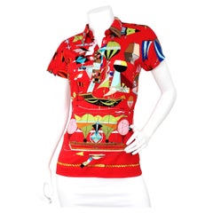 Hermes "Les Folies du Ciel" Hot Air Balloon Print Button-Up Shirt circa 1980s
