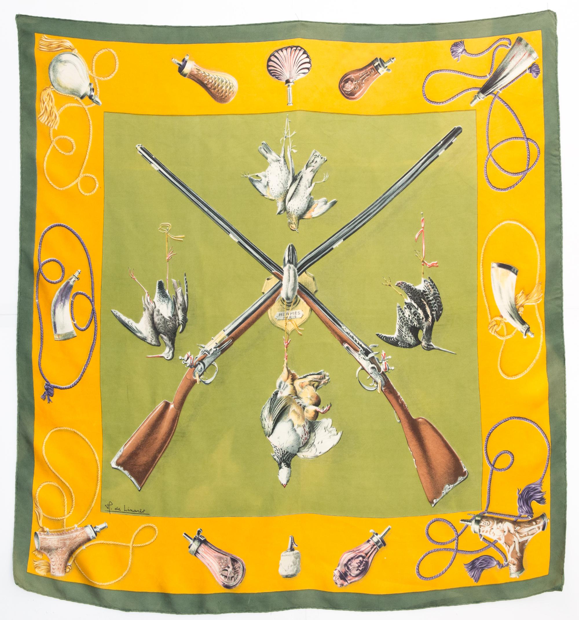 Pañuelo de seda Hermes Les Fusils by H. de Linares en venta 2