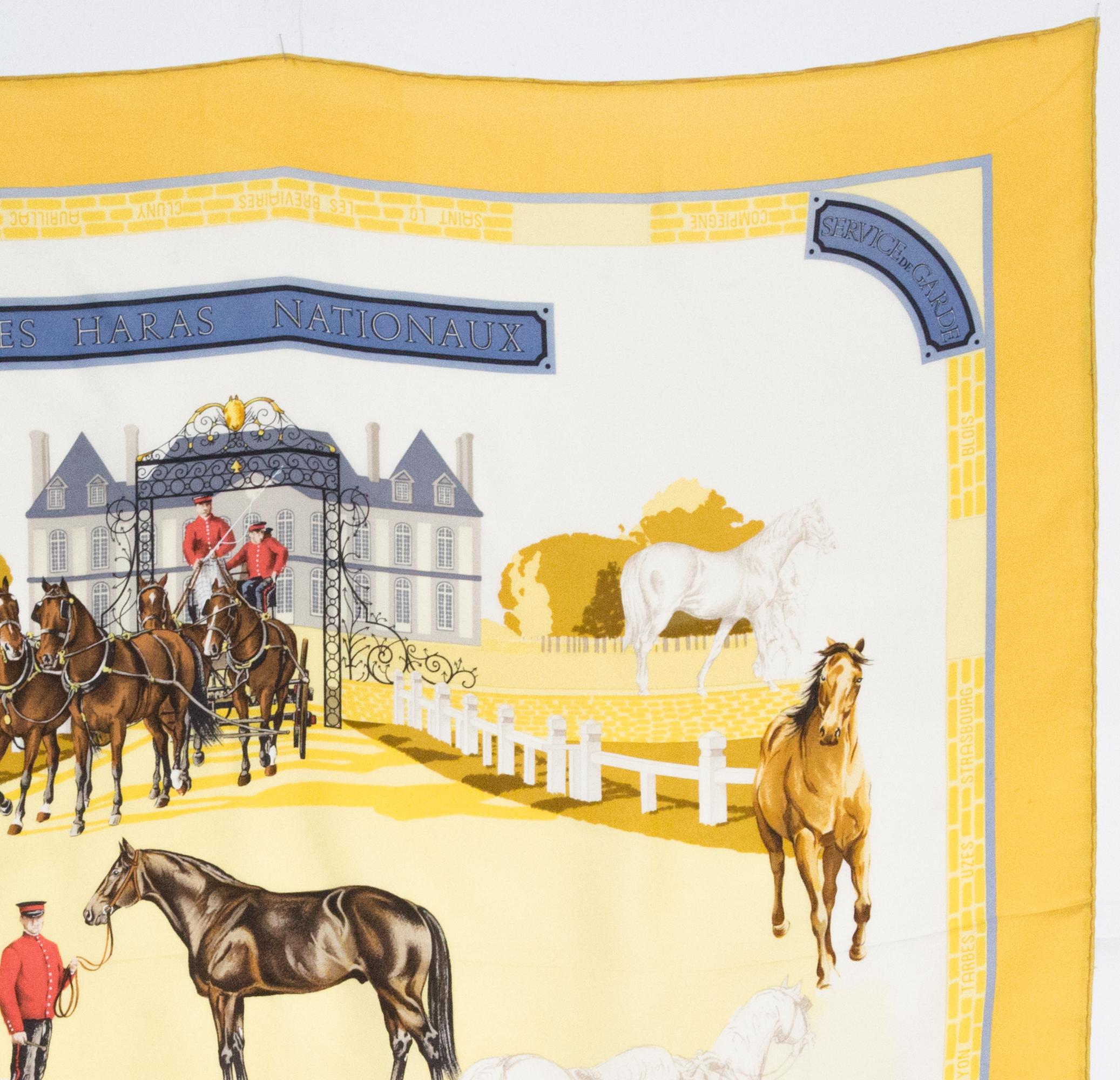 Pañuelo de seda Hermes Les Haras Nationaux by Hubert de Watrigant en Bueno estado para la venta en Paris, FR