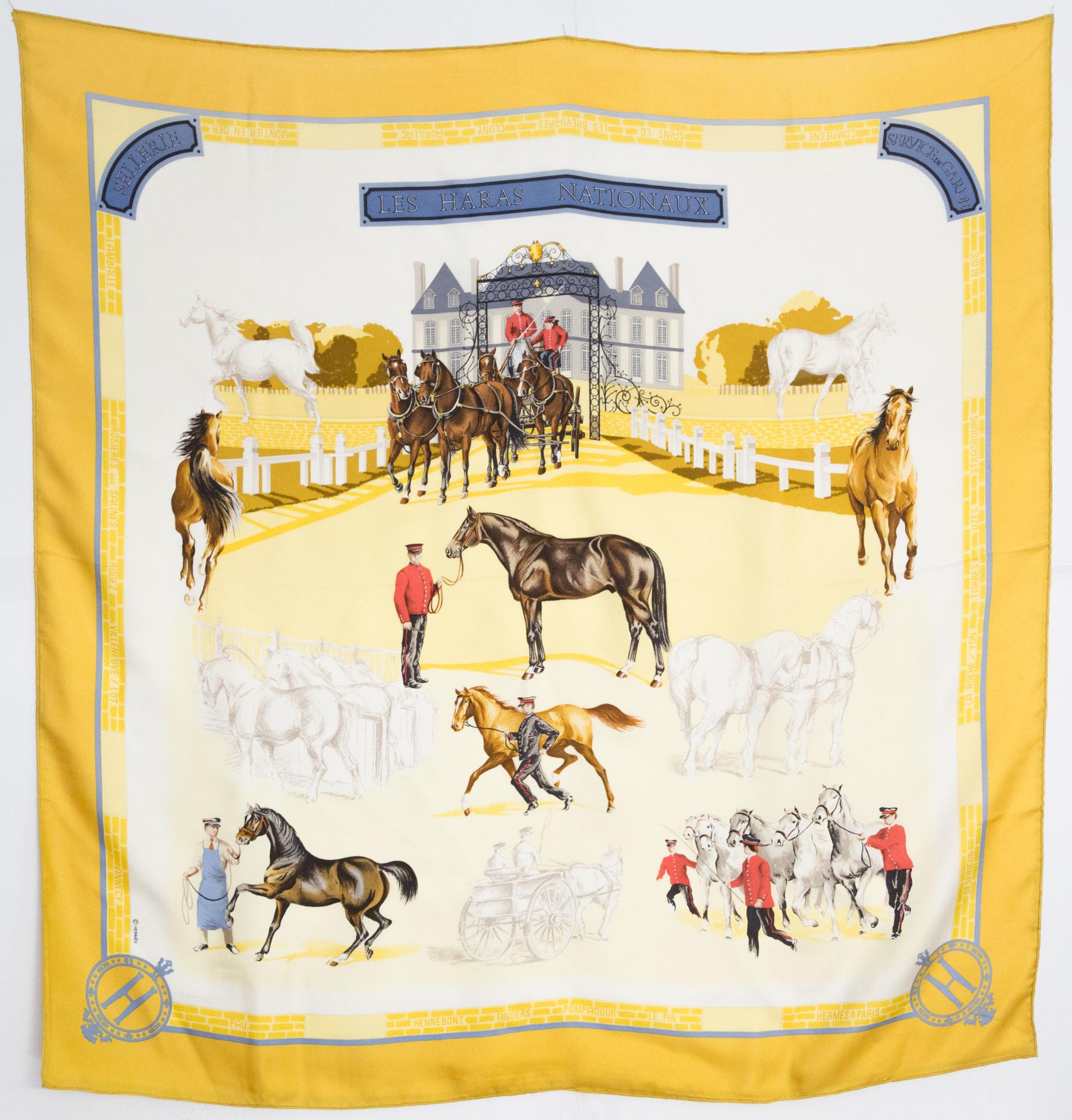 Pañuelo de seda Hermes Les Haras Nationaux by Hubert de Watrigant en venta 2