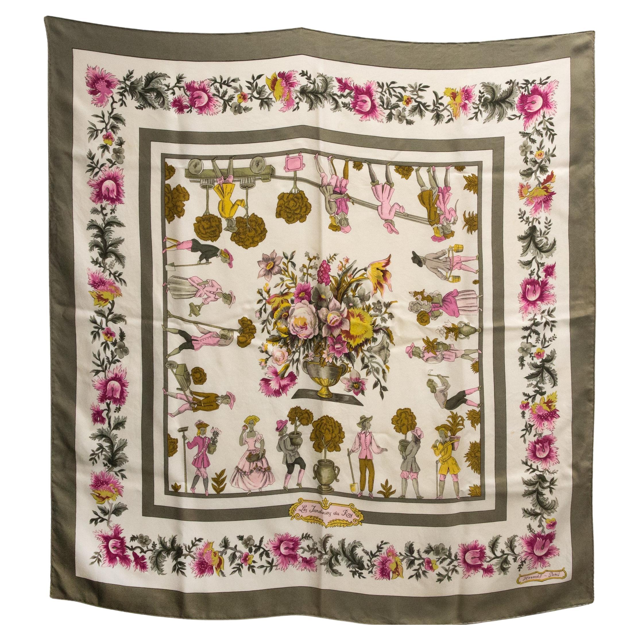 Hermes Les Jardiniers du Roy by Maurice Tranchant Silk Scarf