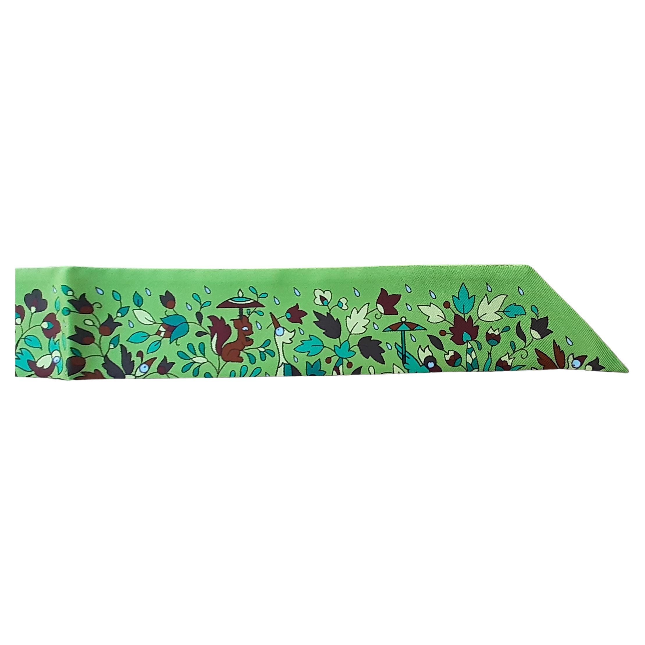 Hermès Les Jardins d'Arménie Twilly Silk Scarf Green 6