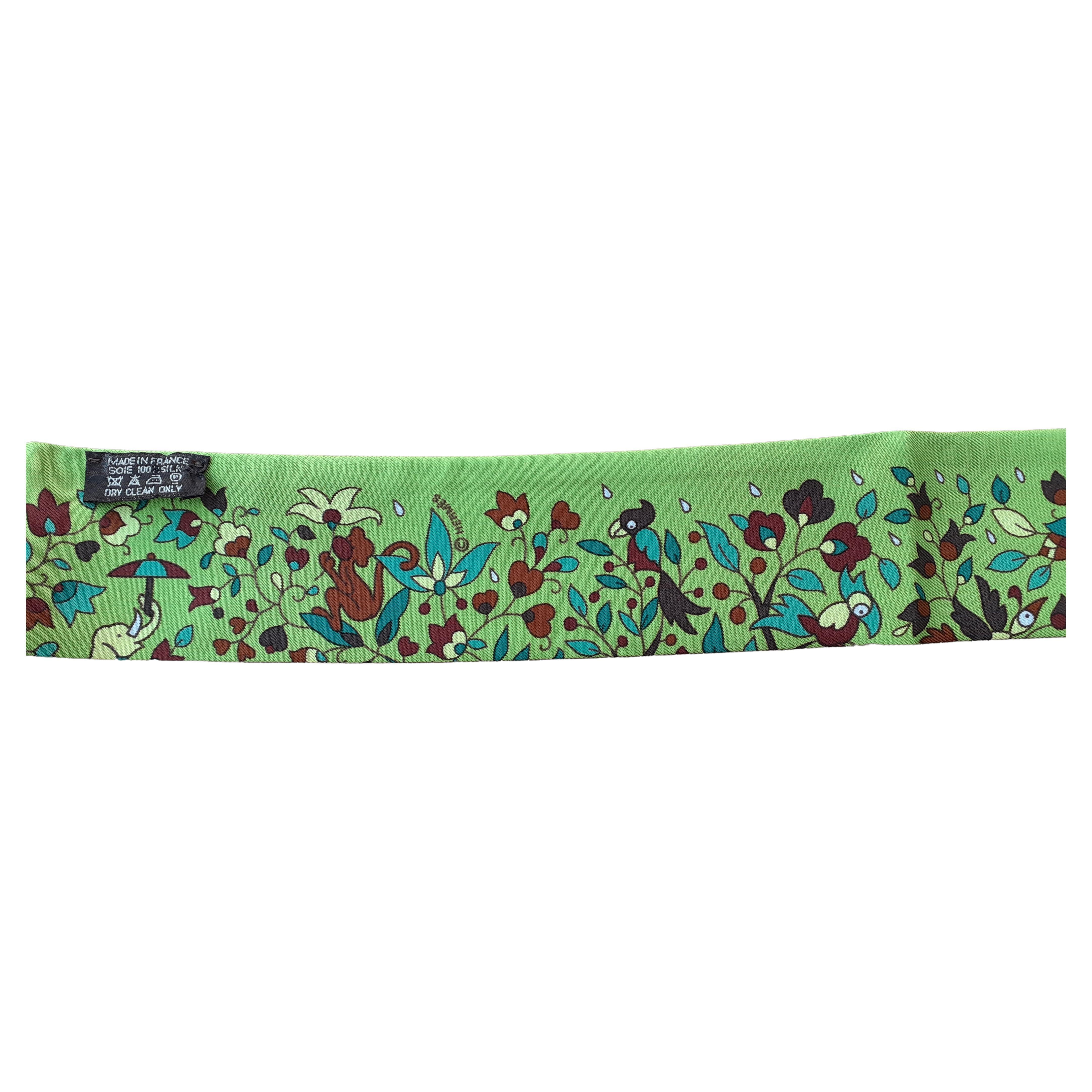 Hermès Les Jardins d'Arménie Twilly Silk Scarf Green In New Condition In Corcoué Sur Logne, Loire-Atlantique