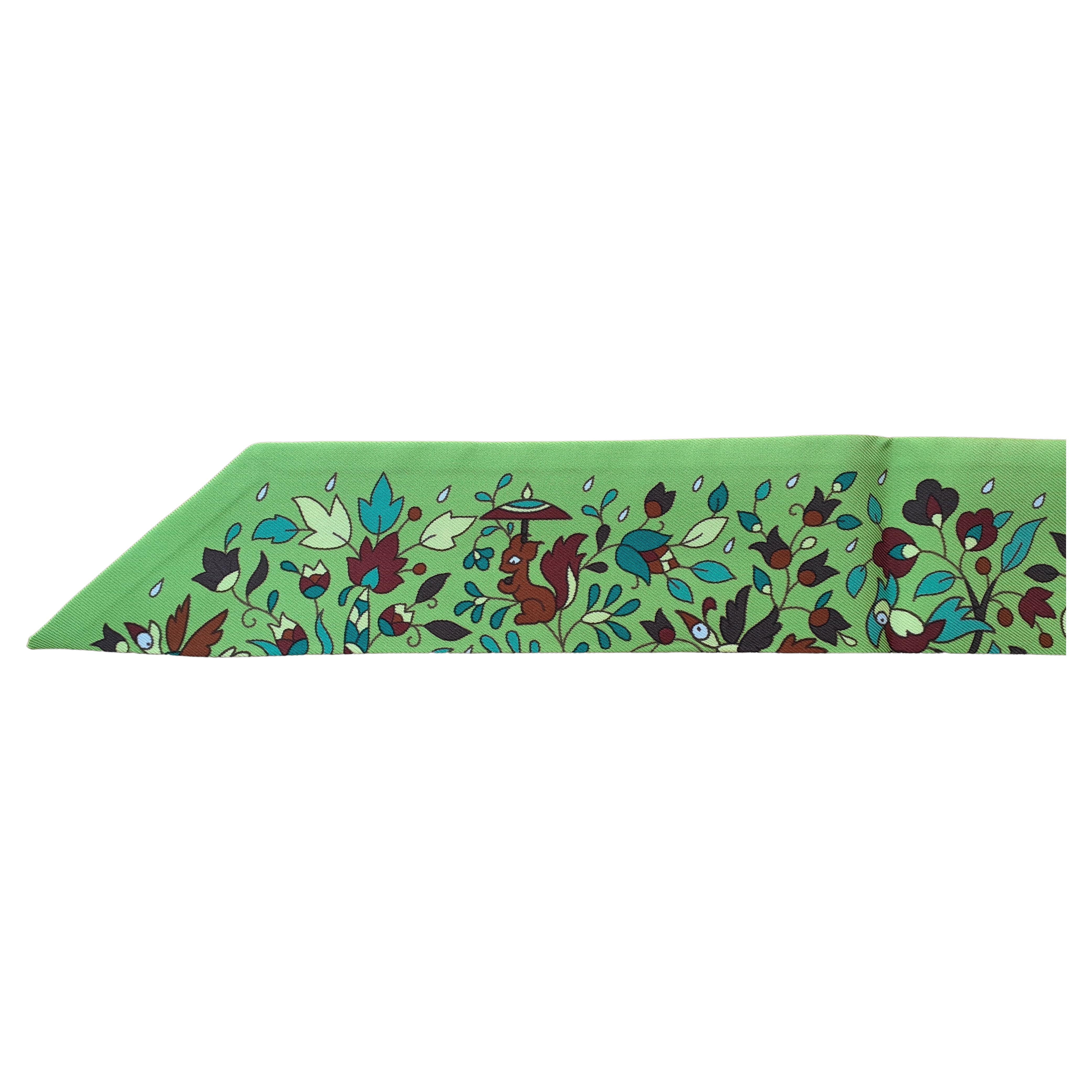 Hermès Les Jardins d'Arménie Twilly Silk Scarf Green 2