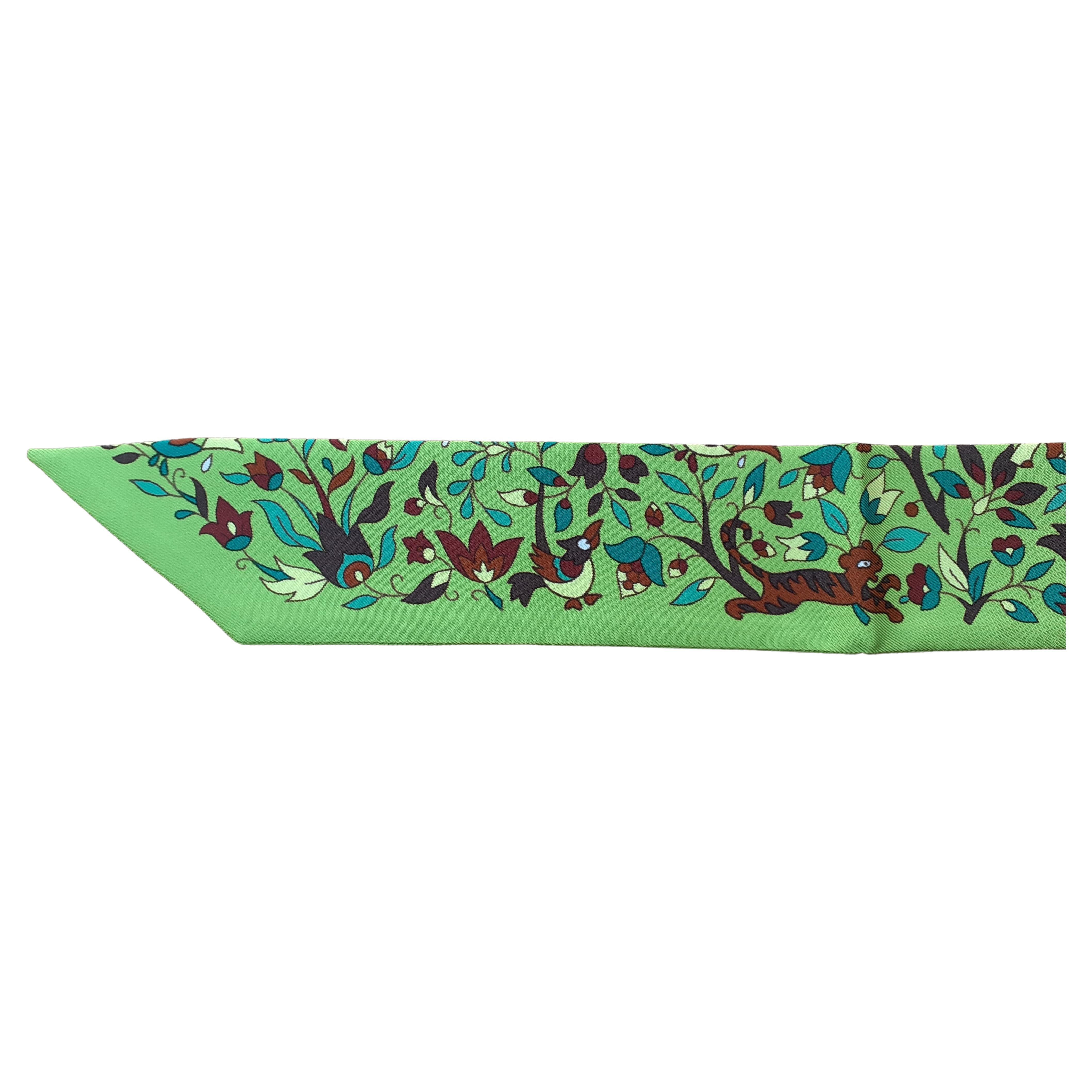 Hermès Les Jardins d'Arménie Twilly Silk Scarf Green 3