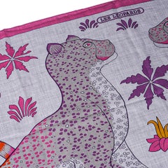 Hermes Les Leopards Gris Chine / Rose / Orange Shawl Cashmere Silk Scarf 140