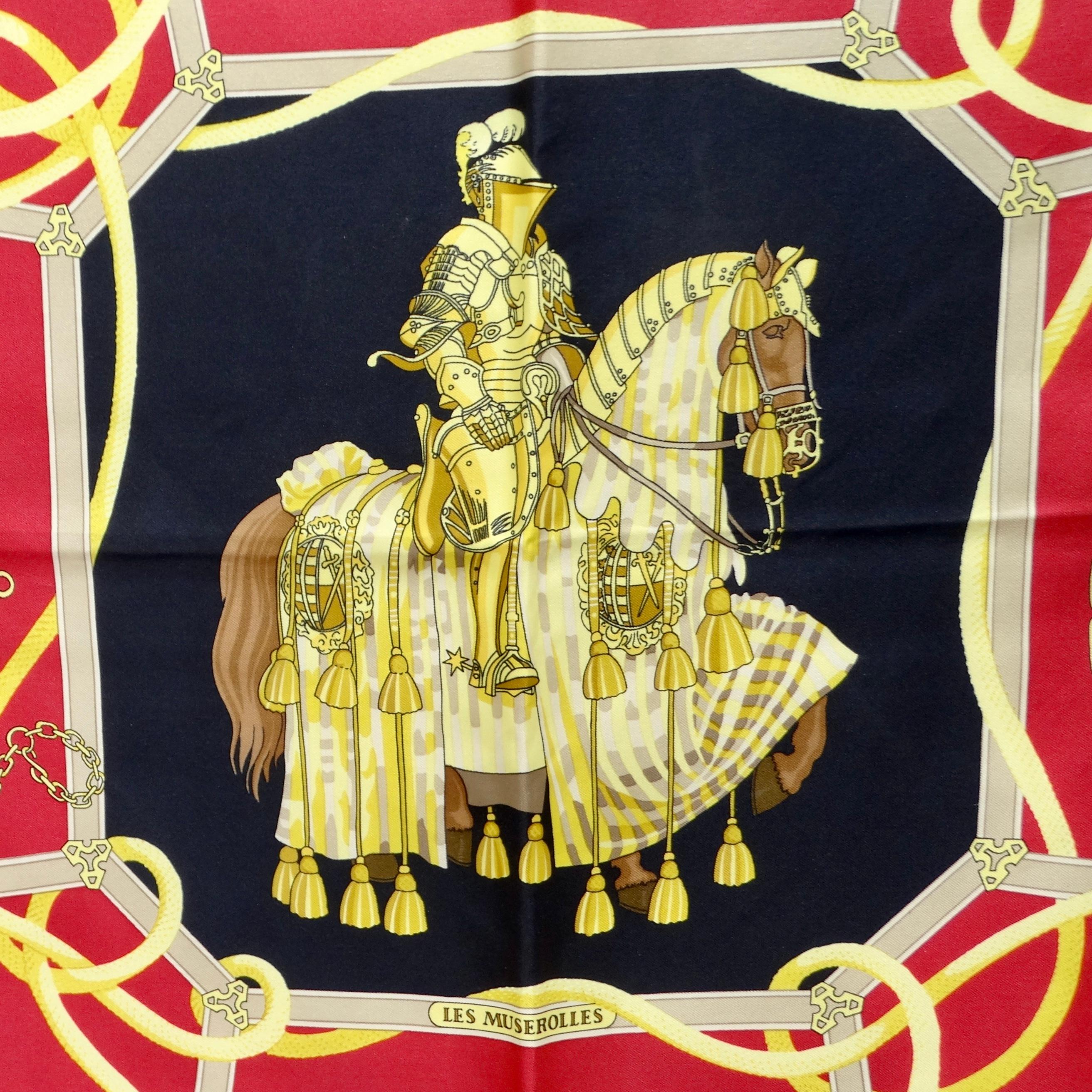 Introducing the exquisite Hermes Les Muserolles Silk Scarf, a luxurious and timeless accessory that exudes sophistication and elegance. Crafted from high-quality silk, this scarf features a captivating print in red, yellow, and ivory hues, adorned