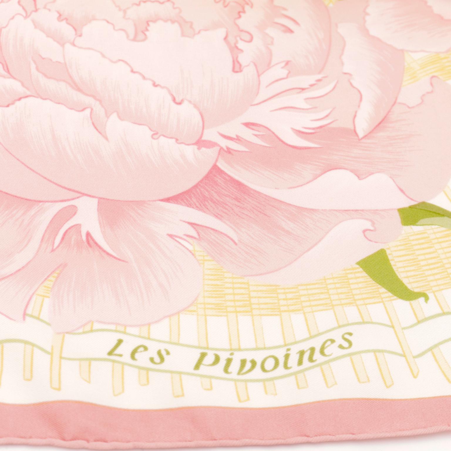 Women's or Men's Hermes Les Pivoines Peonies Pink & Yellow Silk Floral Scarf