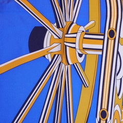 Hermès "Les Roues de Phaeton" Blue Silk Twill Scarf by Pierre Marie Agin, 2020.