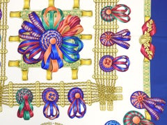 Hermes Les Rubans de Cheval Dark Blue 90cm Silk Scarf