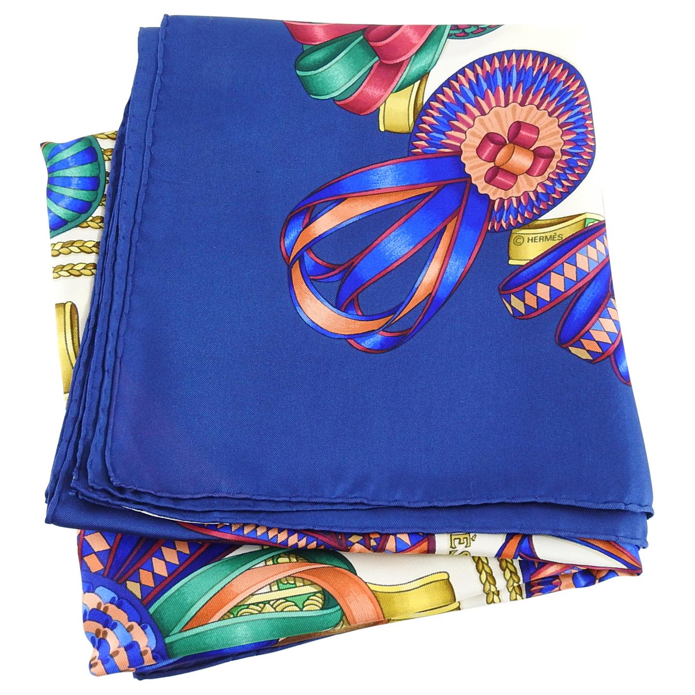 Hermes Les Rubans de Cheval Dark Blue 90cm Silk Scarf In Excellent Condition For Sale In Toronto, ON