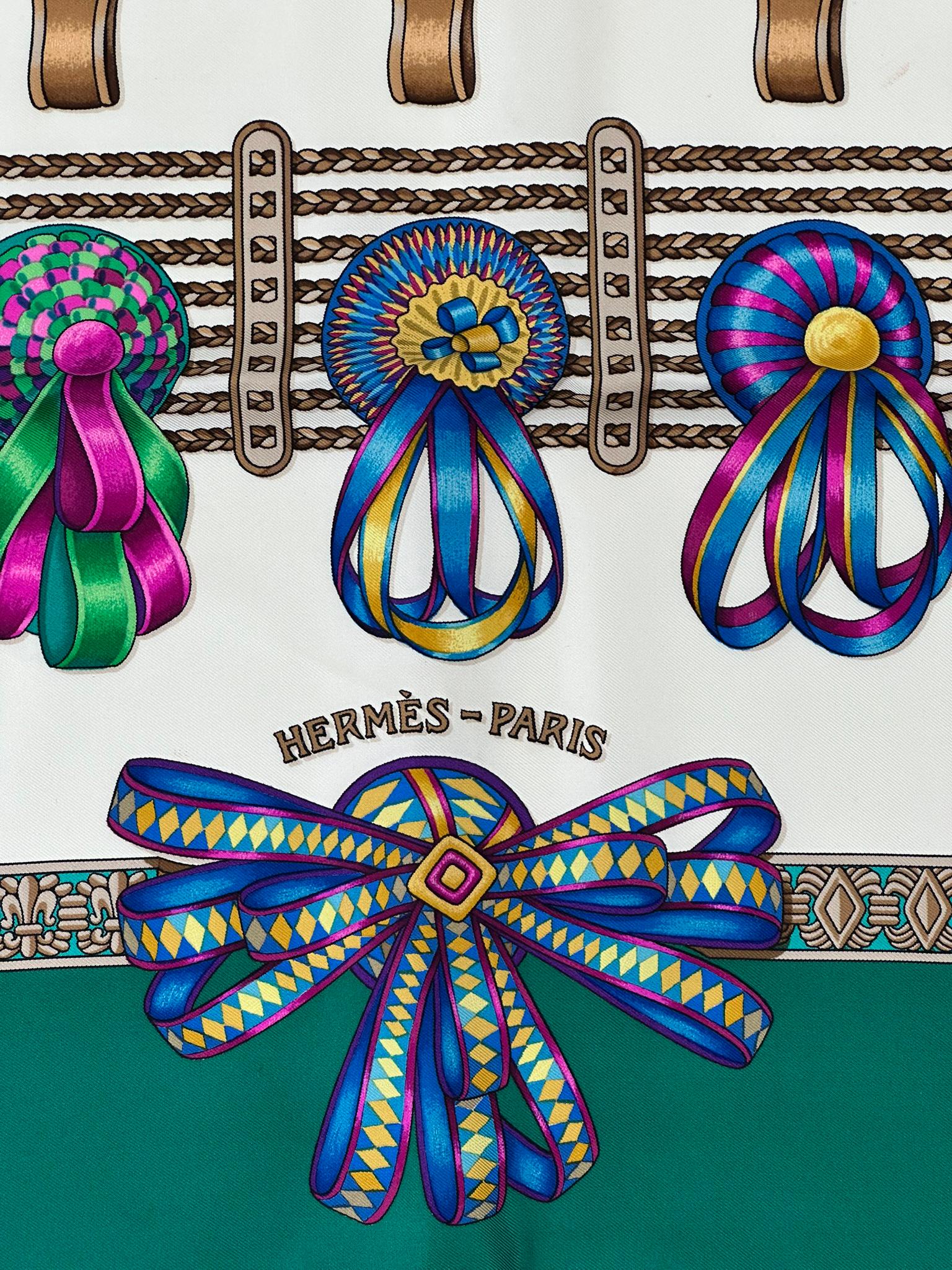 Hermes Les Rubans Du Cheval Sciarpa in twill di seta  Disegnato da Joachim Metz  90 cm In condizioni buone in vendita a West Palm Beach, FL