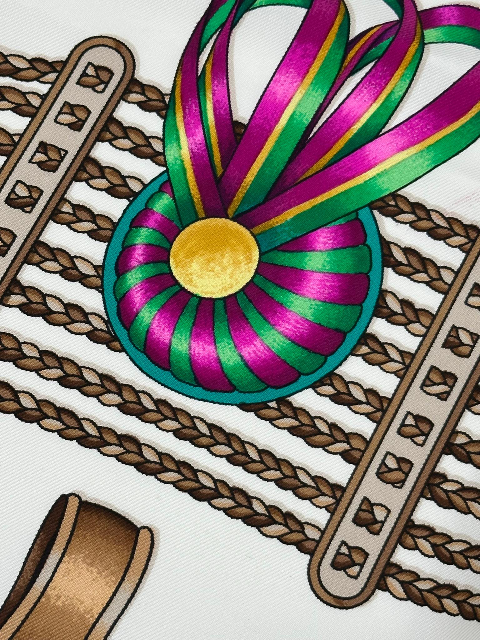 Hermes Les Rubans Du Cheval Sciarpa in twill di seta  Disegnato da Joachim Metz  90 cm in vendita 4