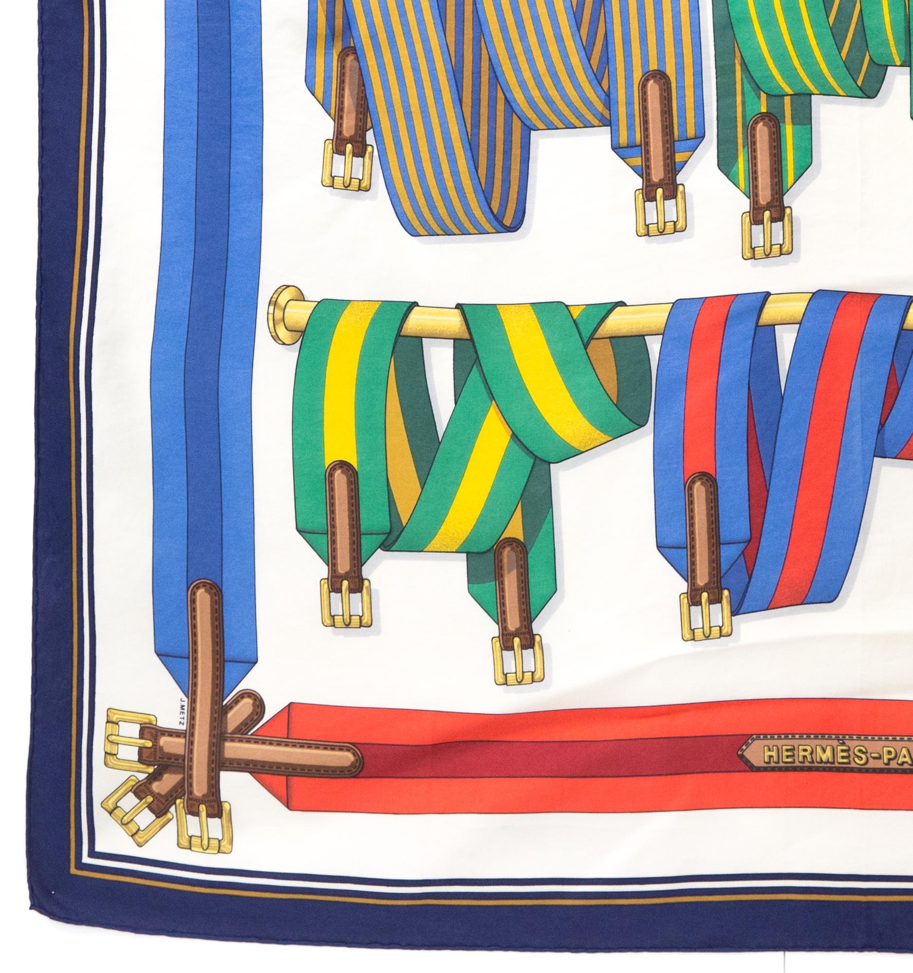 Hermes Les Sangles by J.Metz Silk Scarf In Good Condition For Sale In Paris, FR