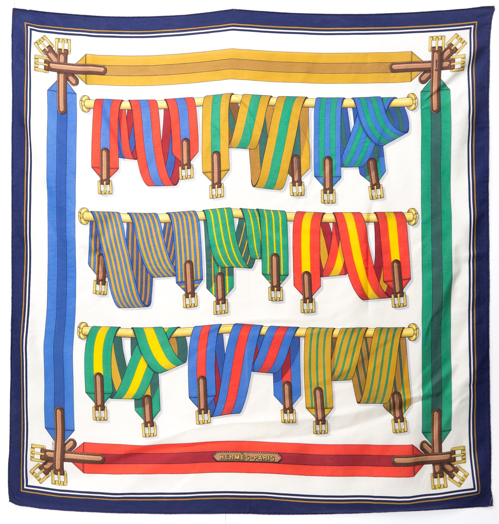 Hermes Les Sangles by J.Metz Silk Scarf For Sale 3