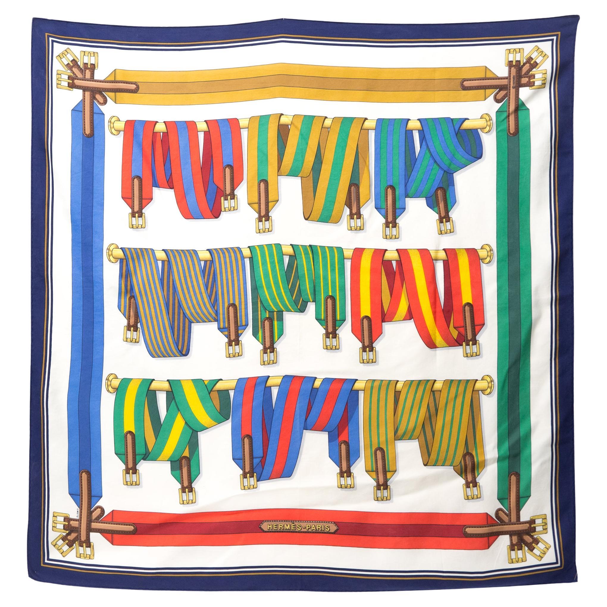 Hermes Les Sangles by J.Metz Silk Scarf For Sale