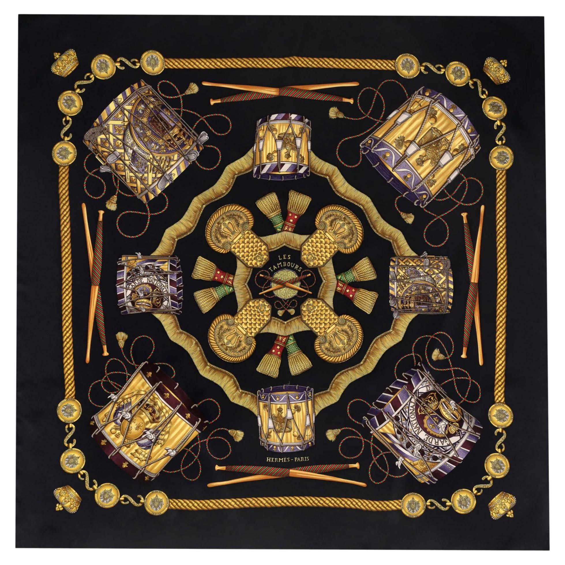 Hermes Les Tambours Carre Silk Scarf For Sale