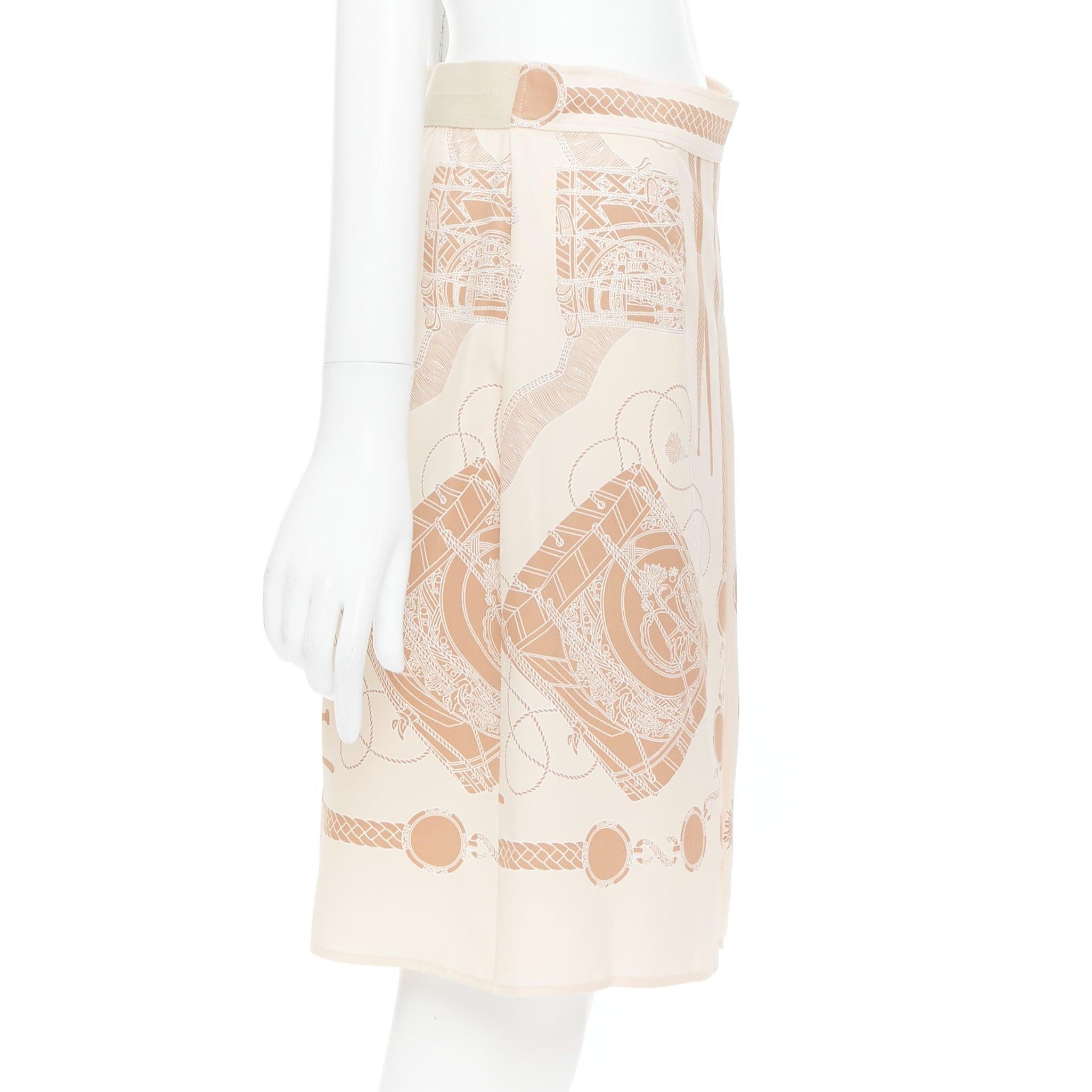 HERMES Les Tambours Finesse 100% silk printed box pleat skirt FR38 M In Good Condition For Sale In Hong Kong, NT