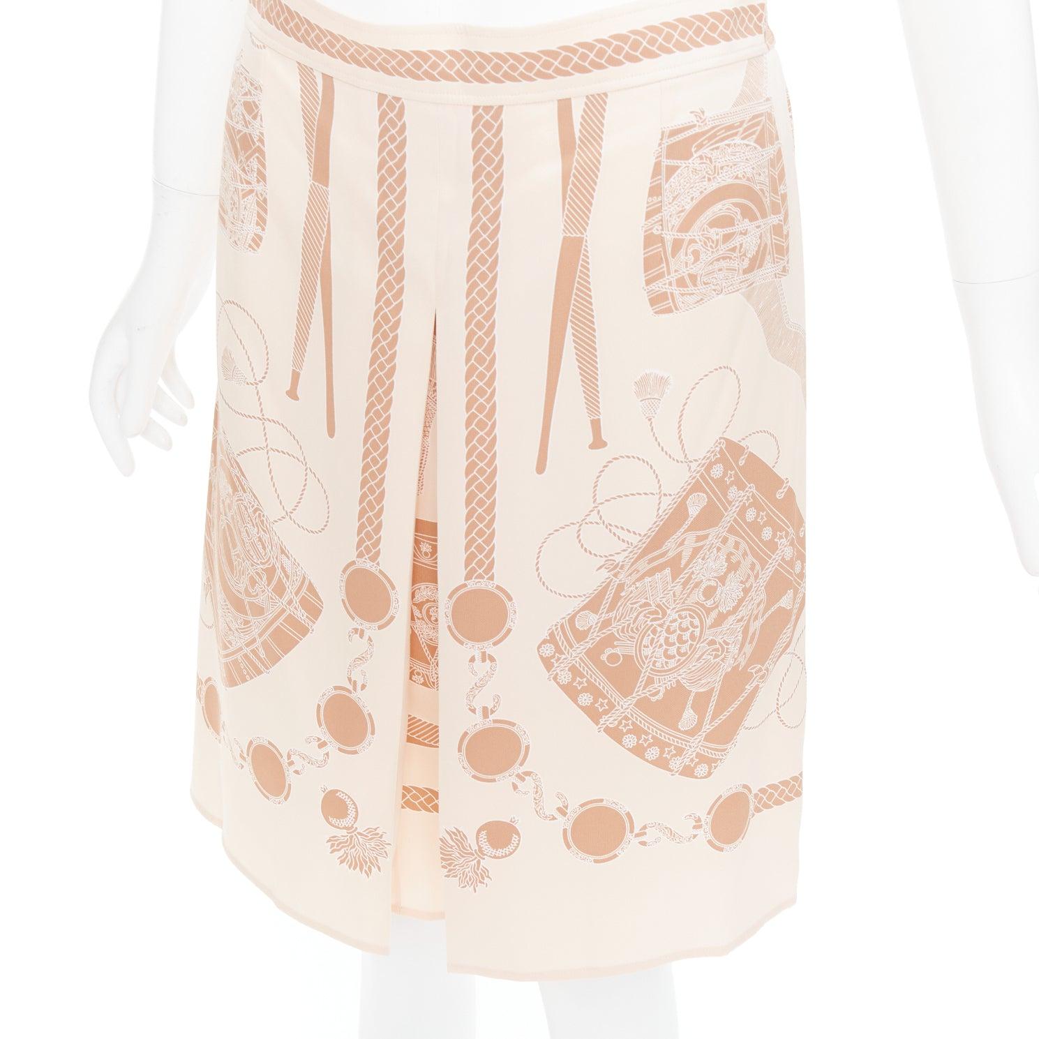 HERMES Les Tambours Finesse 100% silk printed box pleat skirt FR38 M For Sale 2