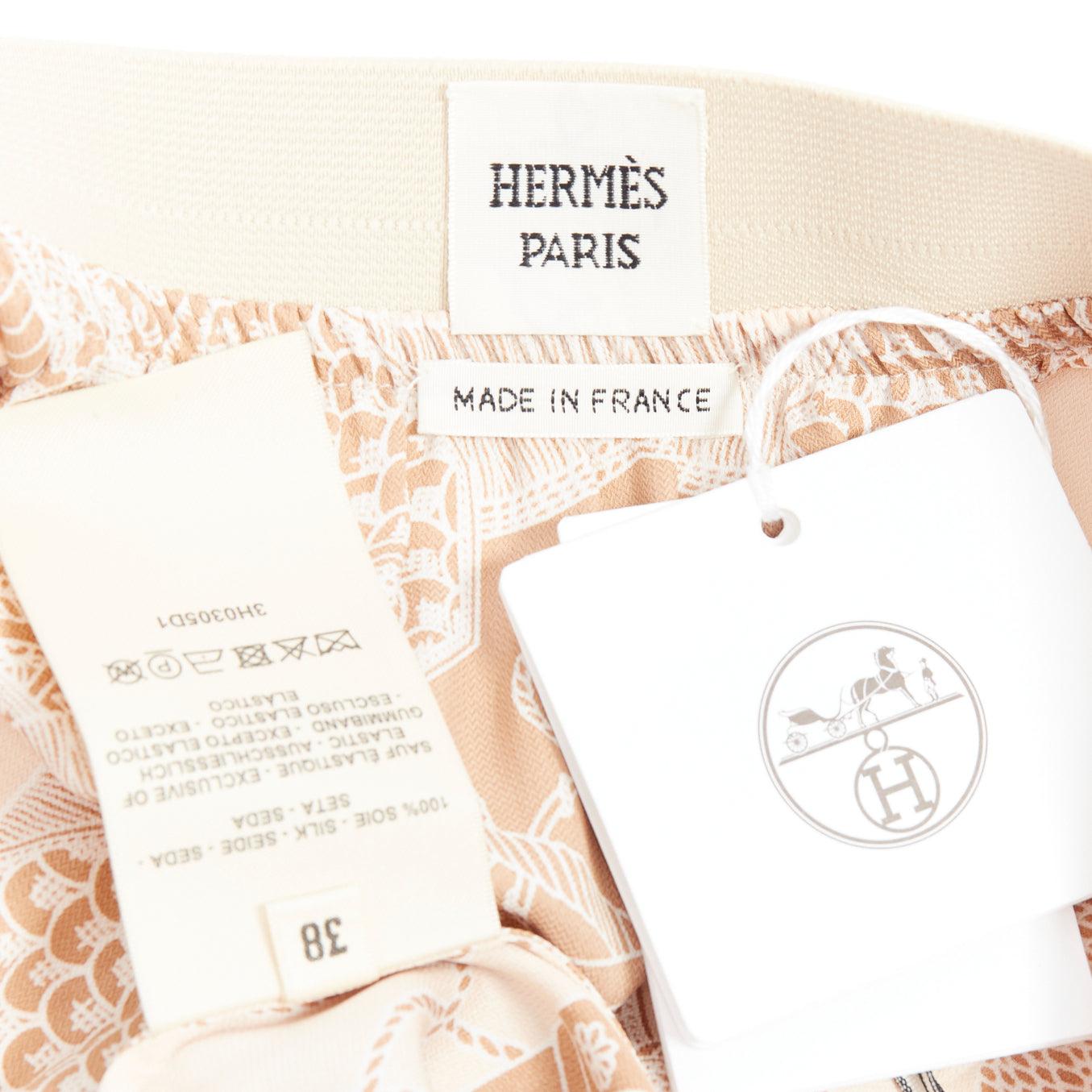 HERMES Les Tambours Finesse 100% silk printed box pleat skirt FR38 M For Sale 3