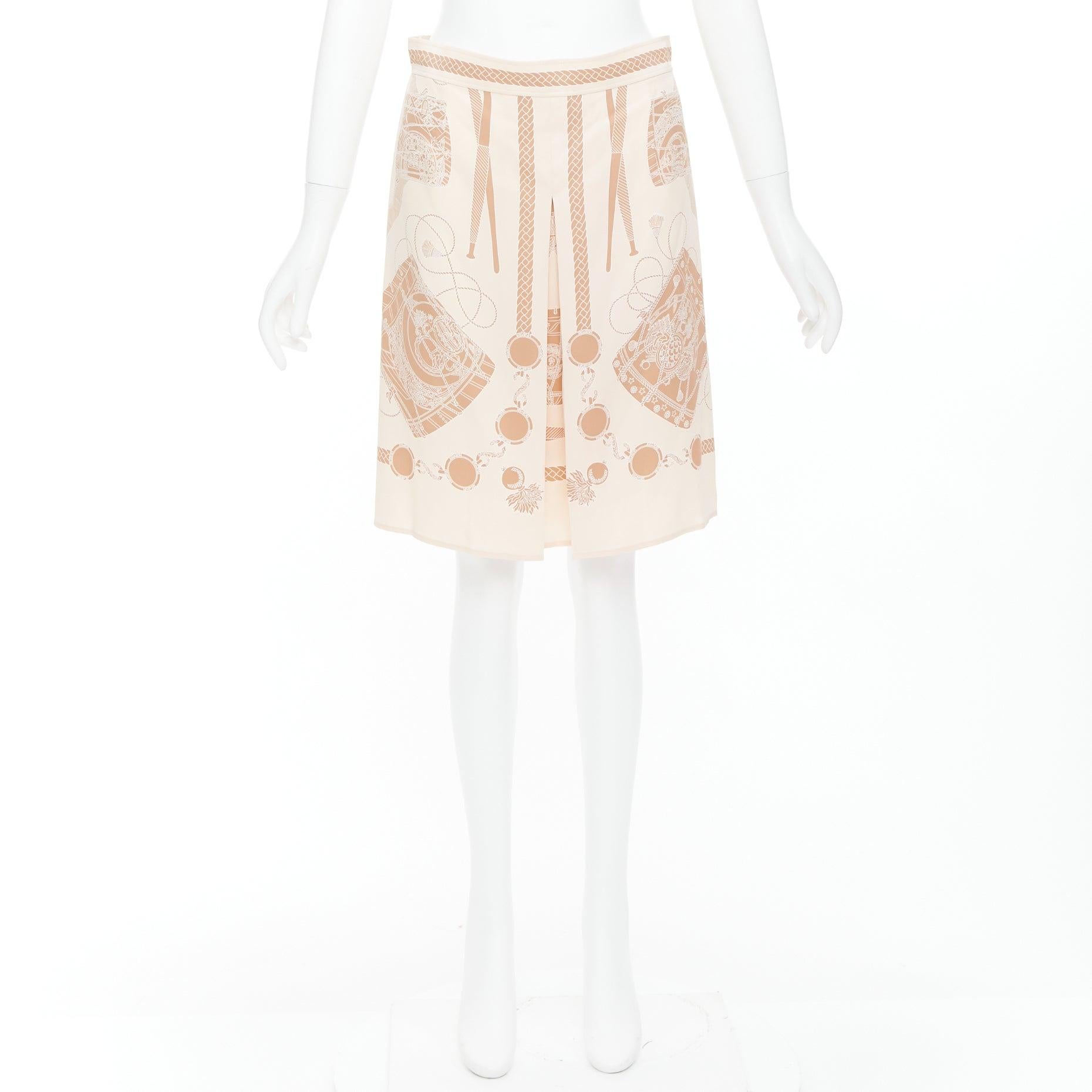 HERMES Les Tambours Finesse 100% silk printed box pleat skirt FR38 M For Sale 4