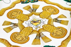 Hermès "Les Tambours" Green Silk Scarf