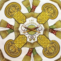 Hermès "Les Tambours" Red Silk Scarf by Joachim Metz, circa 1989.