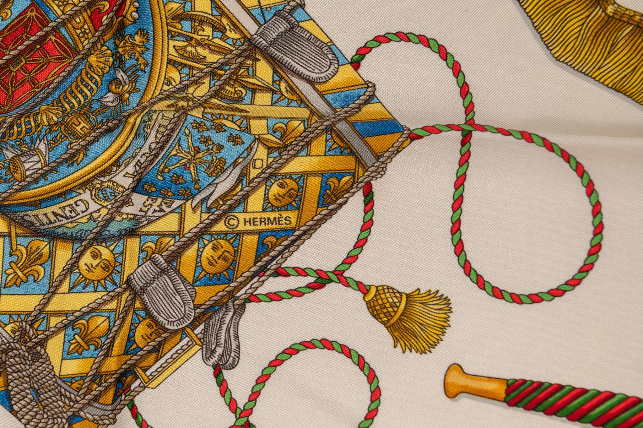 Women's or Men's Hermès Les Tambours Red Silk Scarf For Sale