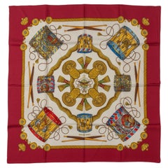 Hermès Les Tambours Red Silk Scarf