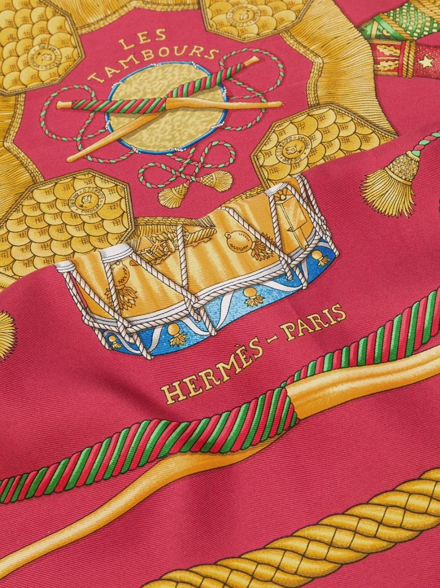 Hermès 'Les Tambours' Silk Print Scarf In Excellent Condition In London, GB