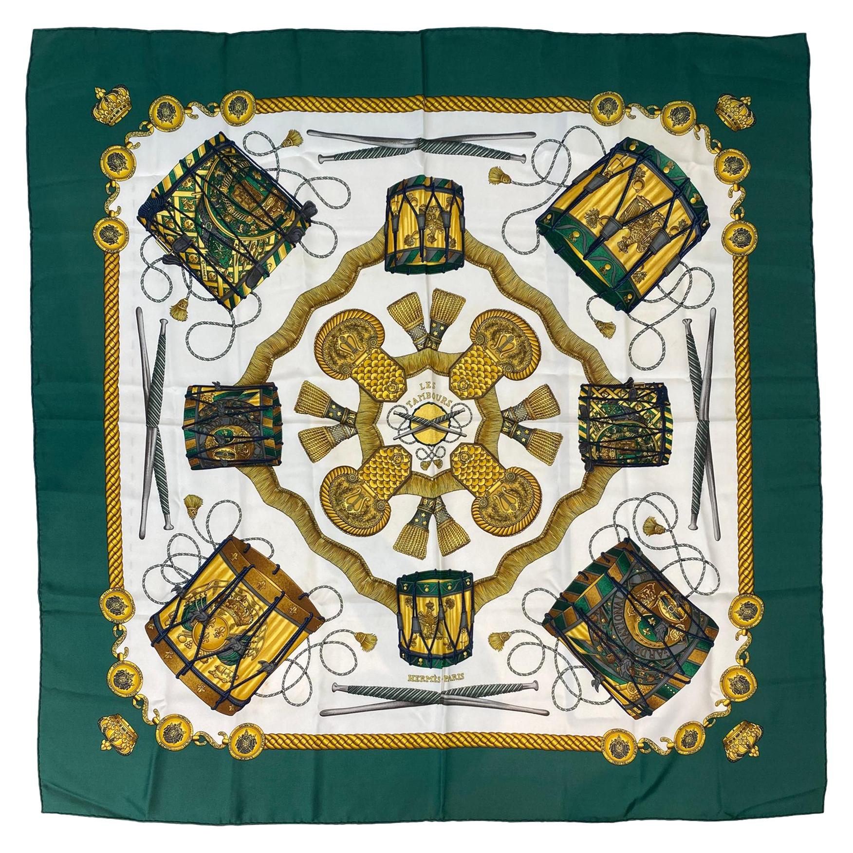 Hermès "Les Tambours" Silk Scarf by Joachim Metz, circa 1989.