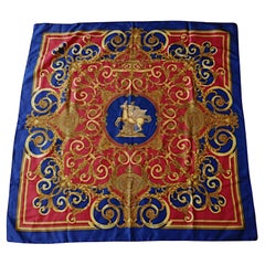 Hermes Les Tuileries Vintage Scarf Red Golden Navy w/Box