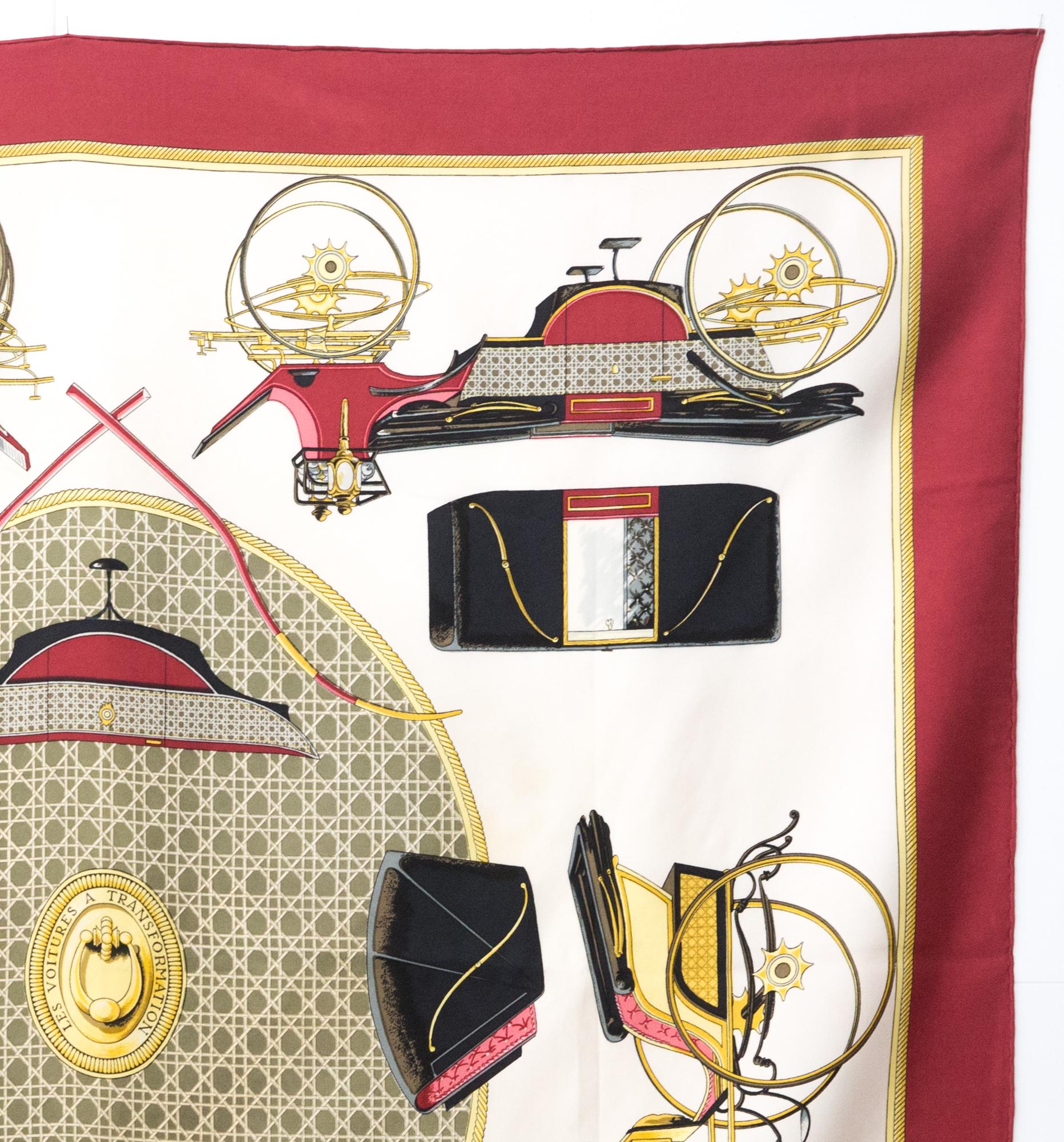 Hermes Les Voitures a Transformation by F de la Perriere  Silk Scarf In Good Condition For Sale In Paris, FR