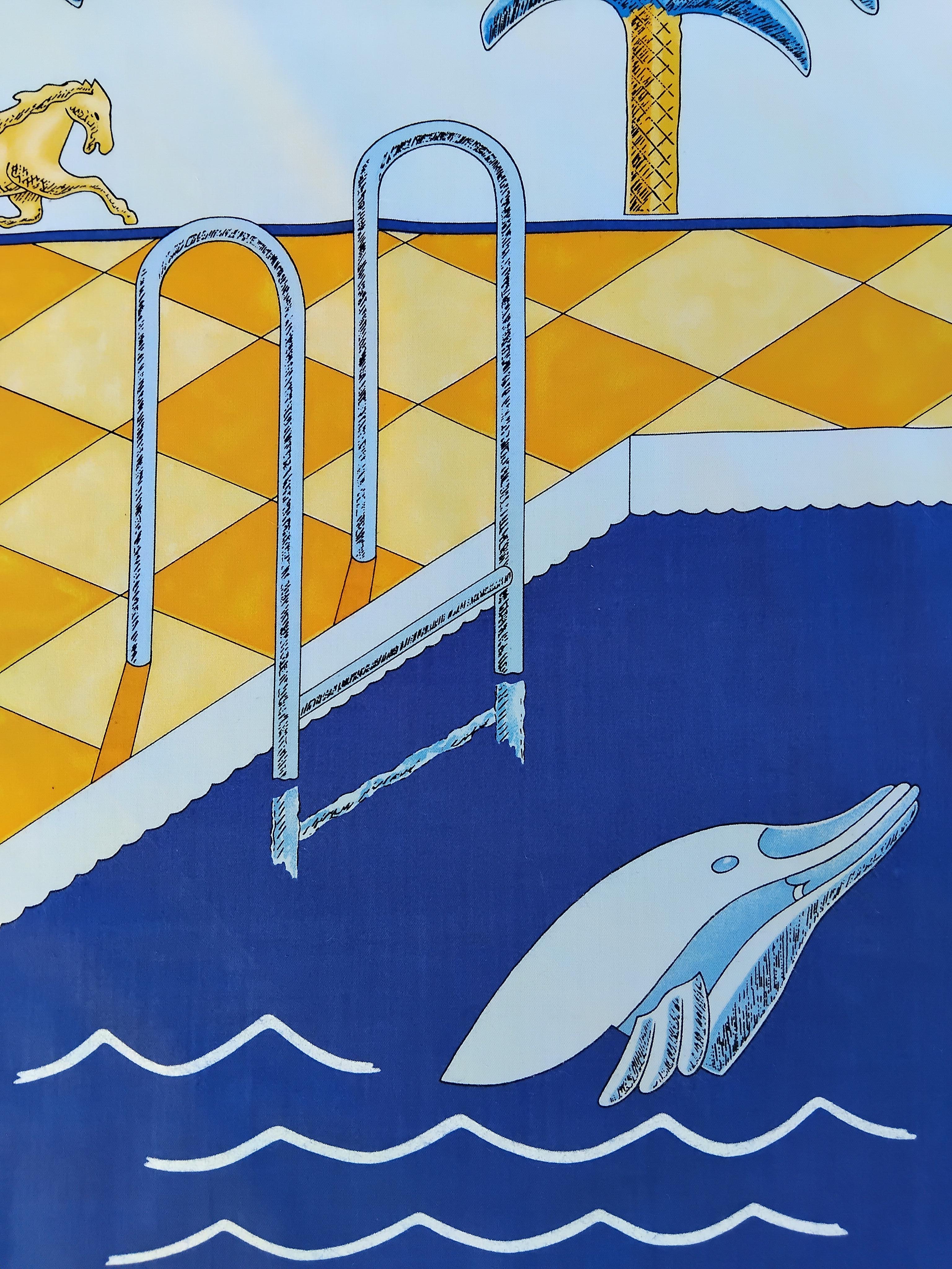 Hermès  L'Ete Summer Estate Cotton Scarf Joachim Metz Blue In Good Condition In Corcoué Sur Logne, Loire-Atlantique