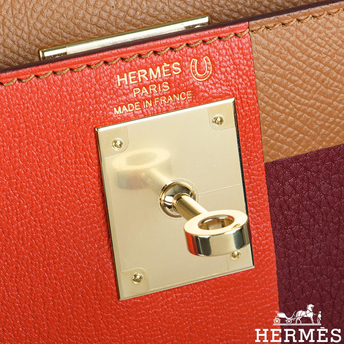 Hermès 'Letter' Kelly II Sellier 28cm Gold/ Rogue H / Capucine GHW In Excellent Condition In London, GB