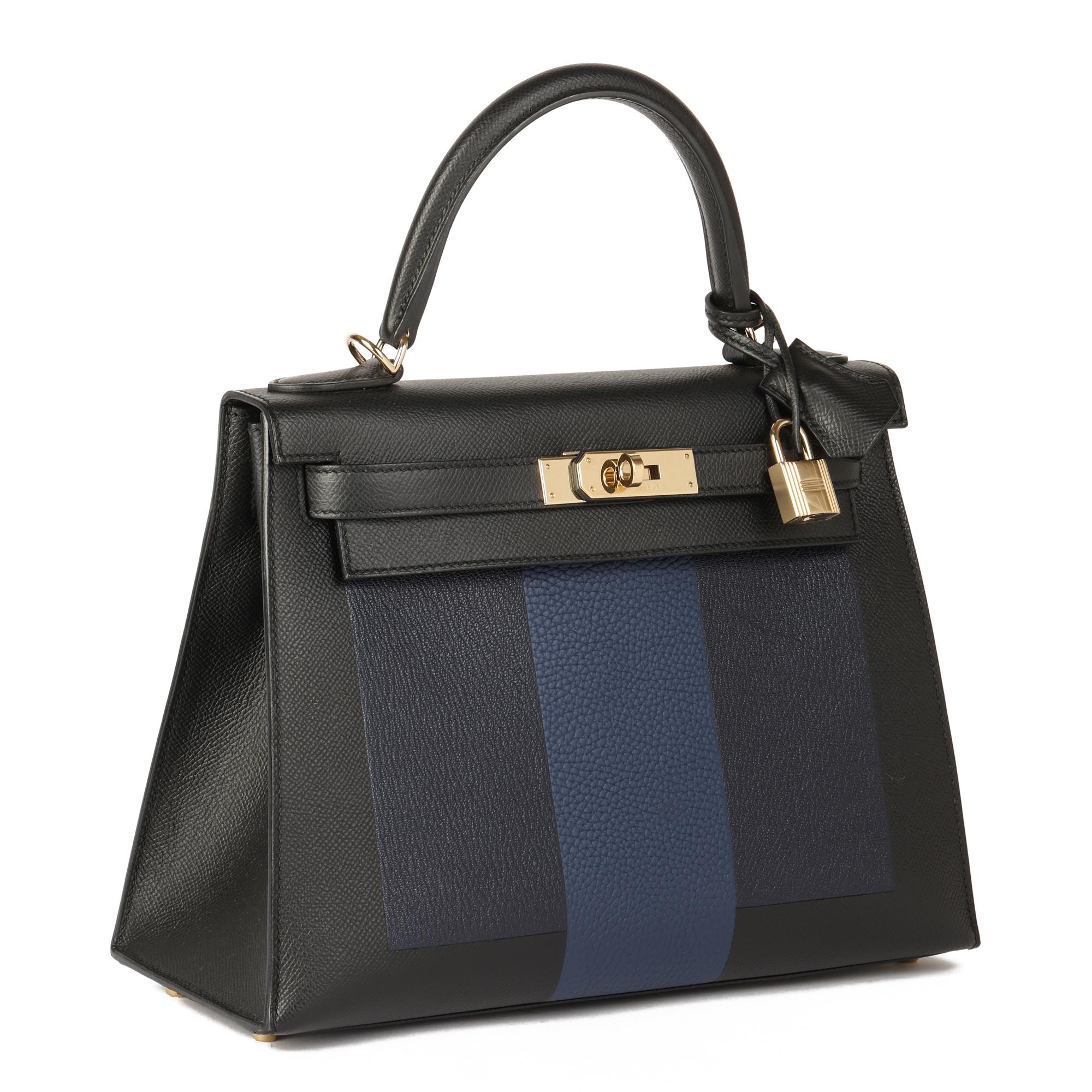 Hermès Black Epsom, Bleu Saphir Chevre & Blue de Malte Clemence Leather 'Letter T' HSS Special Order Kelly 28cm Sellier

CONDITION NOTES
The exterior is in excellent condition with minimal signs of use throughout.
The interior is in excellent