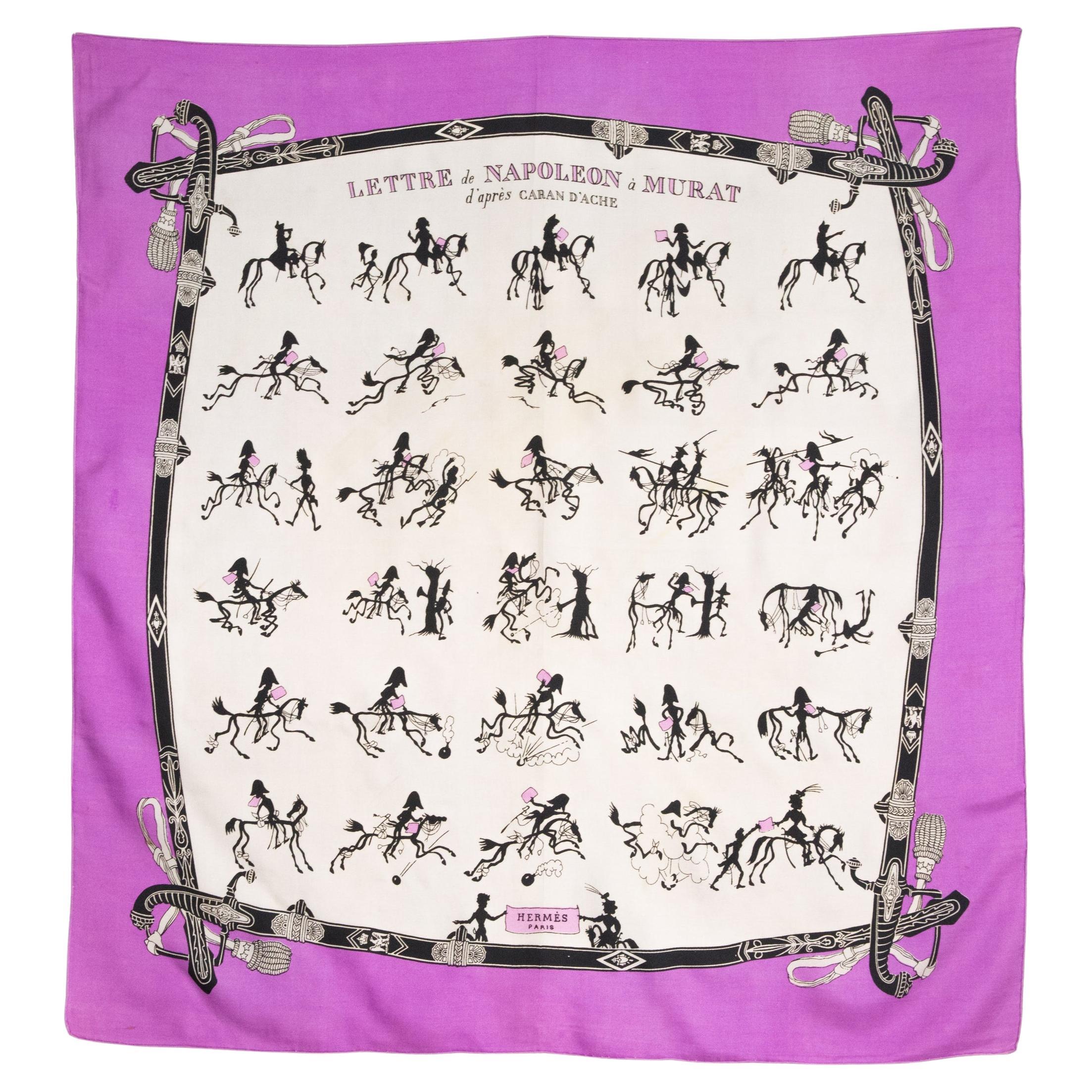 Hermes “Lettre de Napoleon a Murat » by H. Grygkar Silk Scarf For Sale