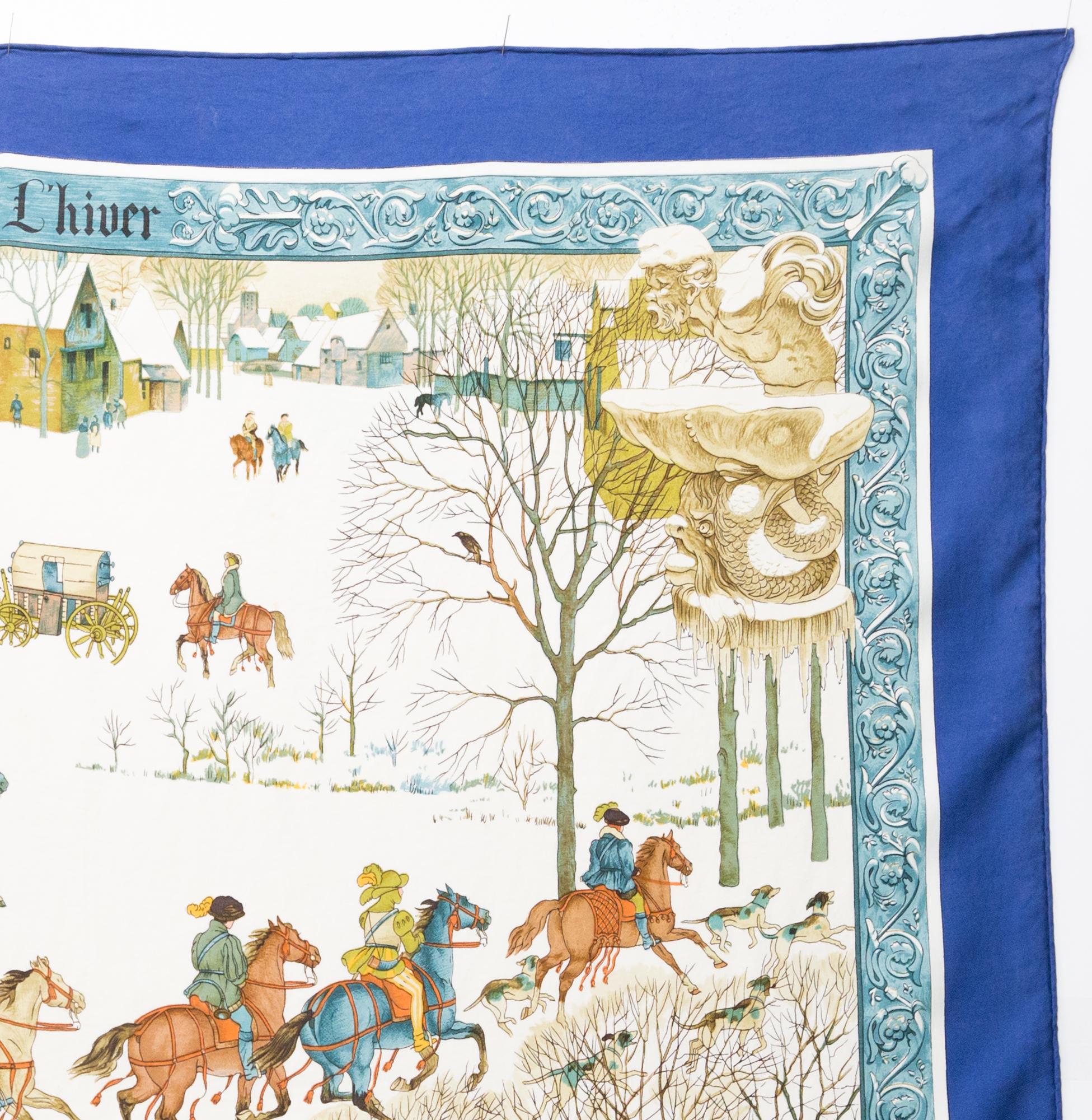 Hermes L'Hiver by P.Ledoux Silk Scarf In Good Condition For Sale In Paris, FR