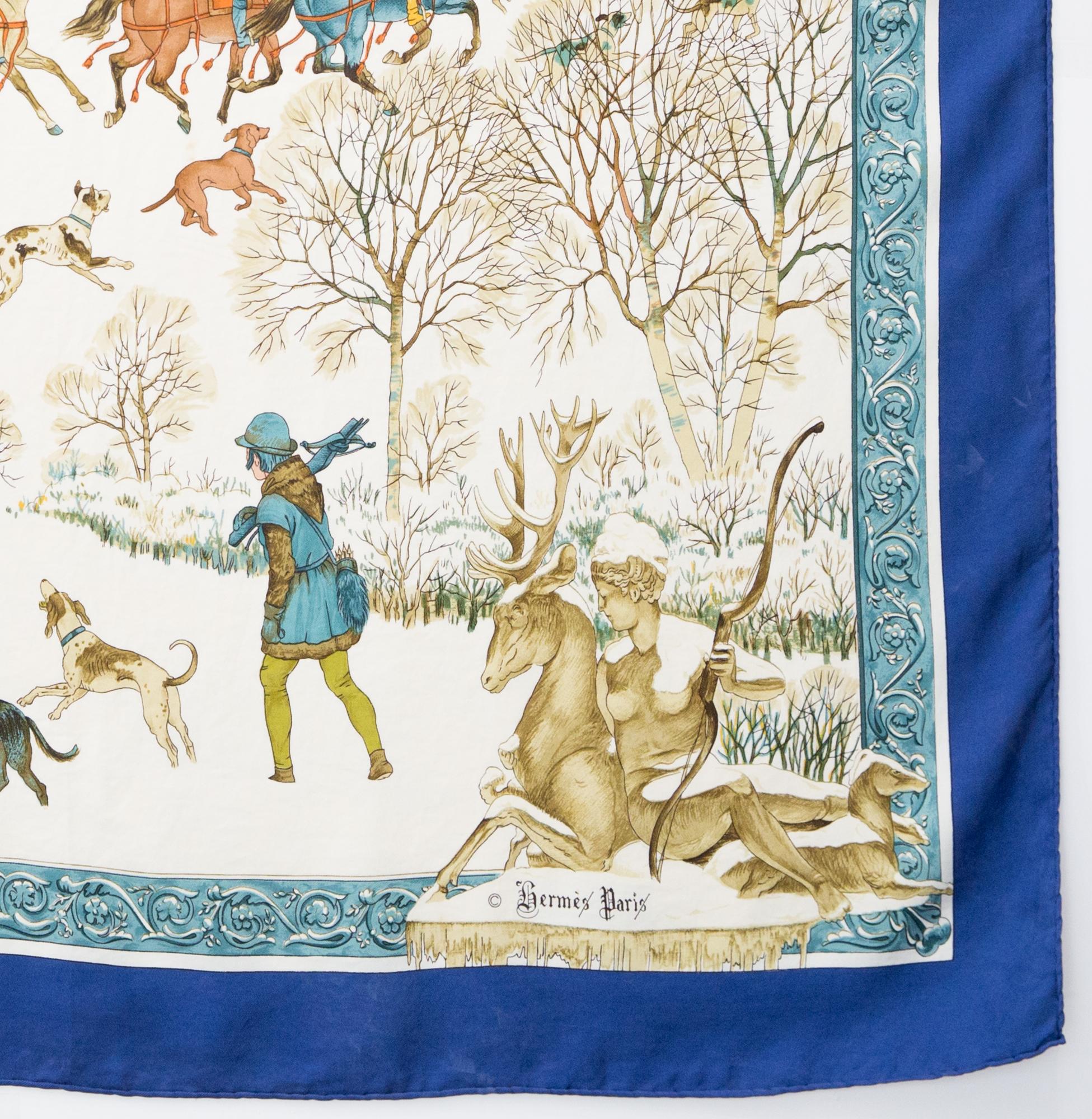 Hermes L'Hiver by P.Ledoux Silk Scarf For Sale 1