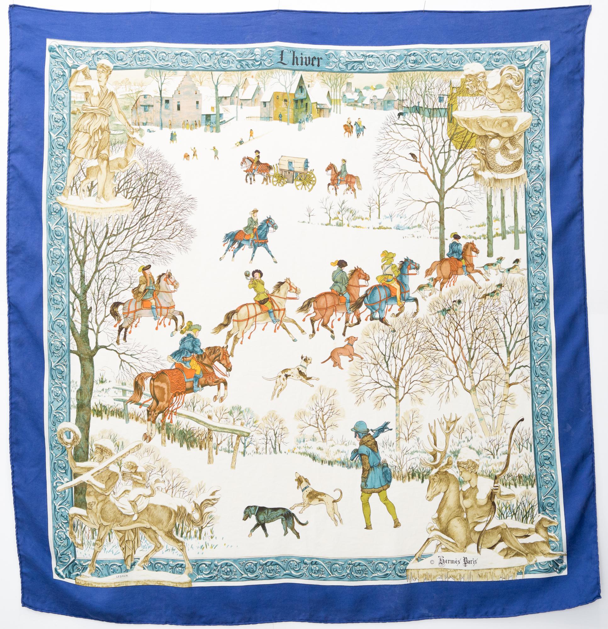 Hermes L'Hiver by P.Ledoux Silk Scarf For Sale 2