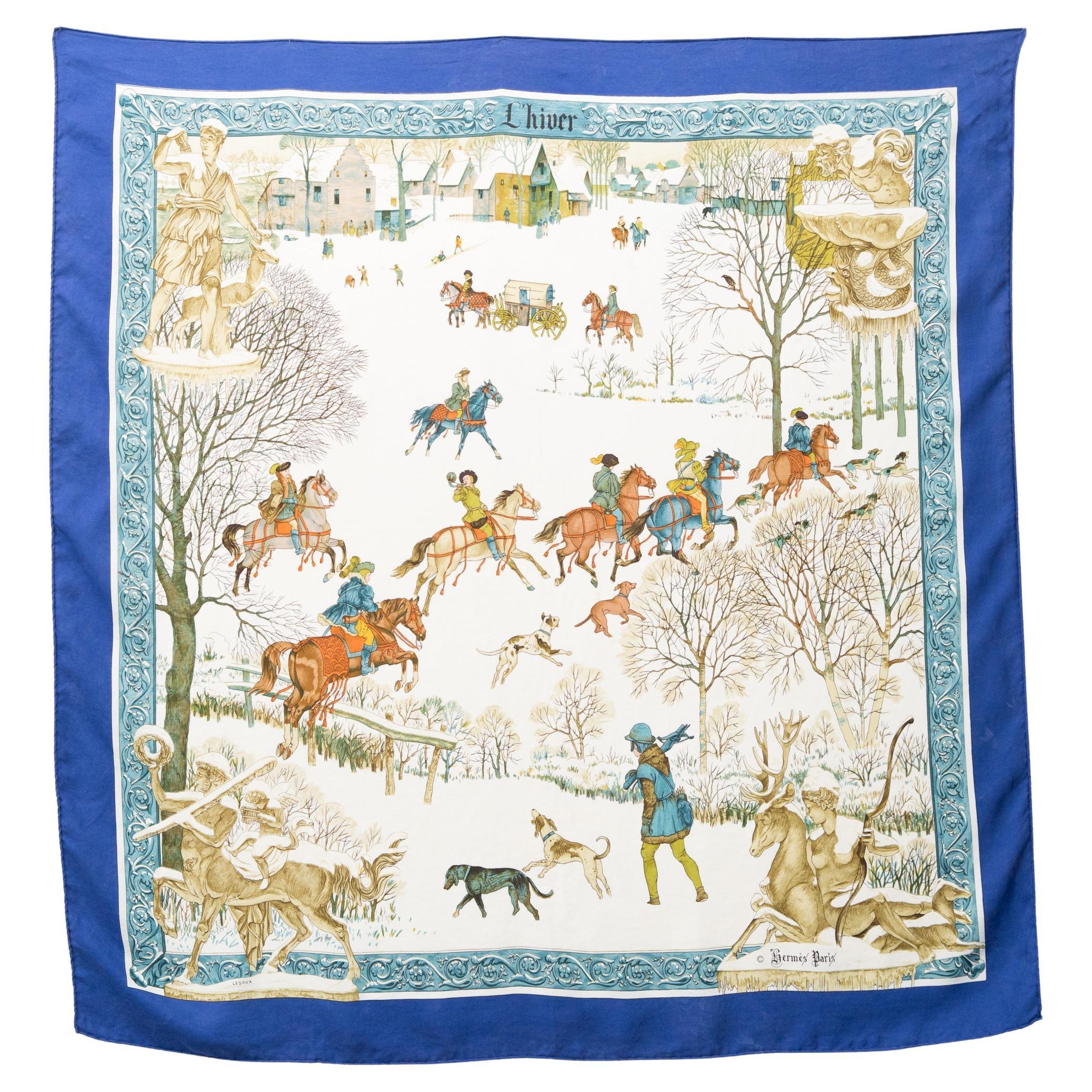 Hermes L'Hiver by P.Ledoux Silk Scarf For Sale