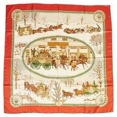 Pañuelo de seda rojo Hermès L'Hiver en Poste