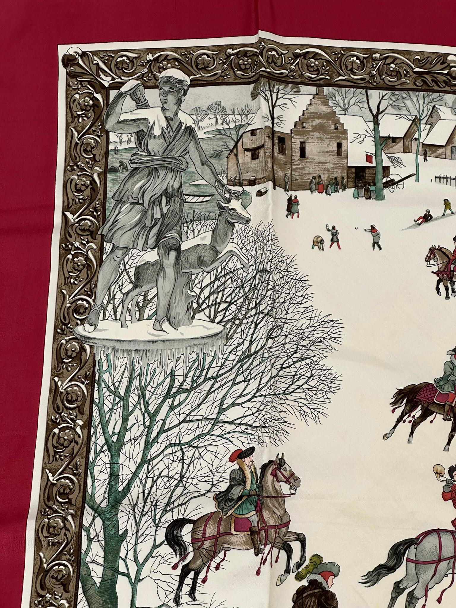 Sciarpa Hermes L'Hiver in twill di seta Design Philipp Ledoux C. 1968 90 cm. in vendita 5