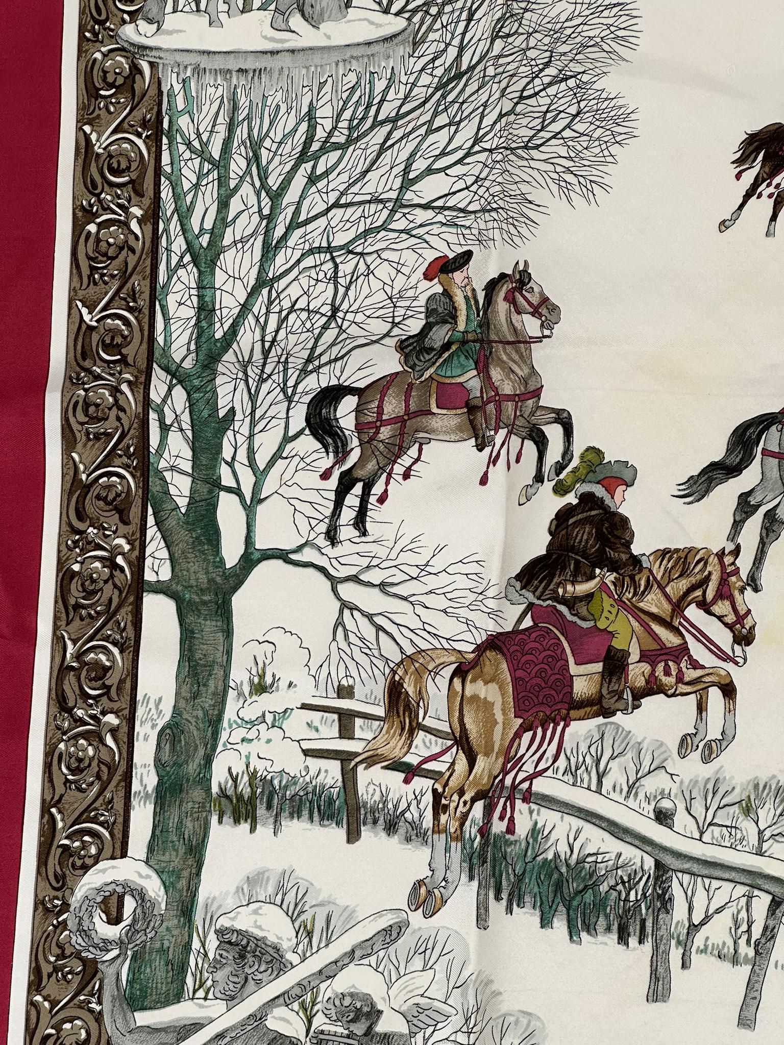Sciarpa Hermes L'Hiver in twill di seta Design Philipp Ledoux C. 1968 90 cm. in vendita 6