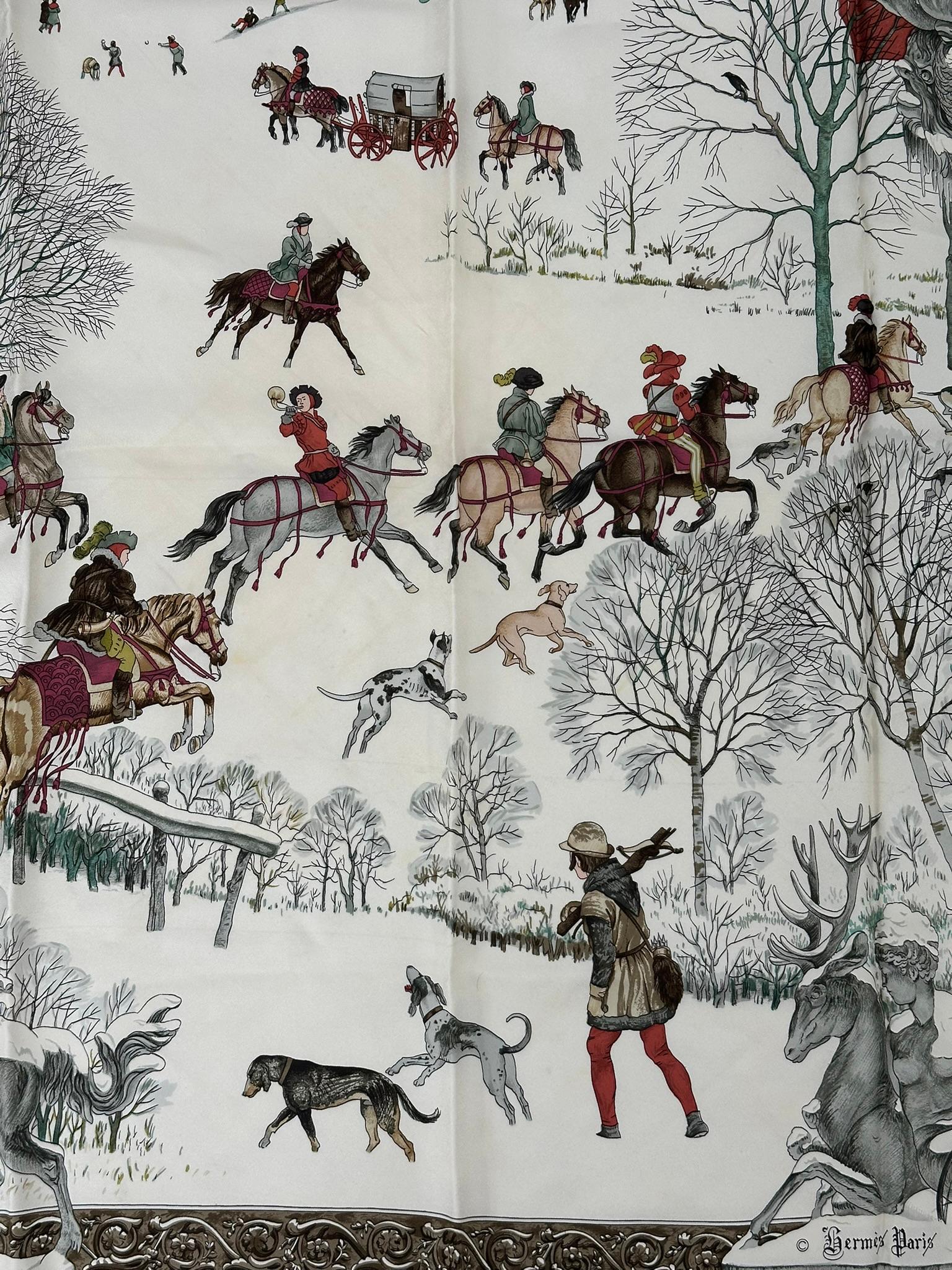 Sciarpa Hermes L'Hiver in twill di seta Design Philipp Ledoux C. 1968 90 cm. in vendita 2