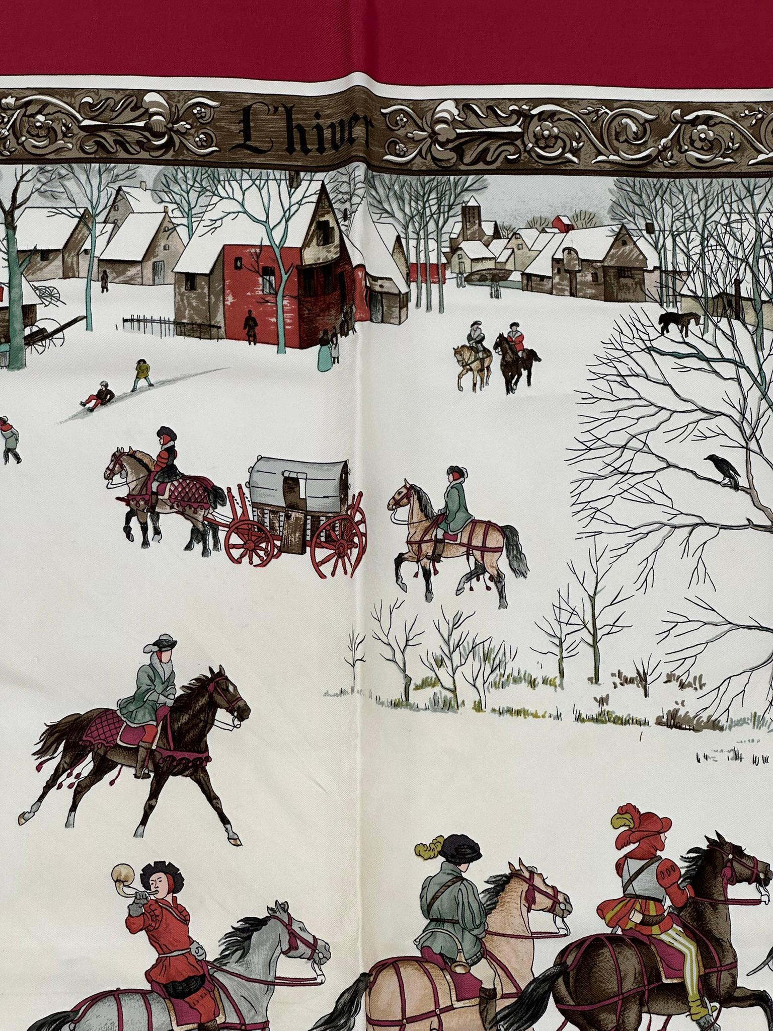Sciarpa Hermes L'Hiver in twill di seta Design Philipp Ledoux C. 1968 90 cm. in vendita 3