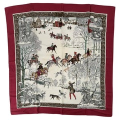 Sciarpa Hermes L'Hiver in twill di seta Design Philipp Ledoux C. 1968 90 cm.